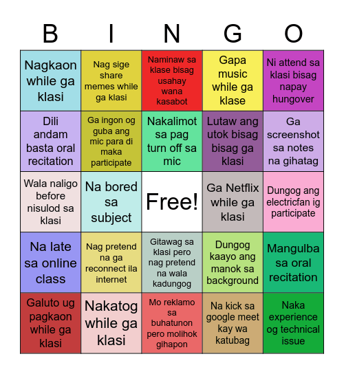 ONLINE CLASS BINGO CEBUANO VERSION Bingo Card