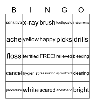 A visit to the dentist Bingo Card