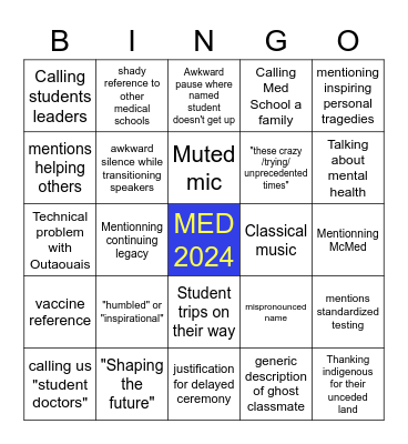 white coat McGill 2k21 Bingo Card