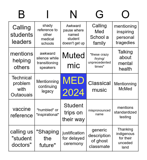 white coat McGill 2k21 Bingo Card