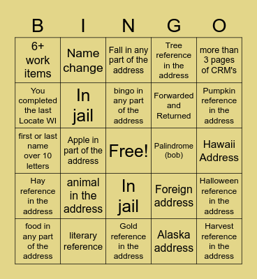 Fall Locate Bingo Card