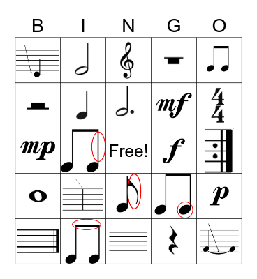 4th Grade Music Bingo Card