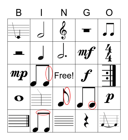 4th Grade Music Bingo Card