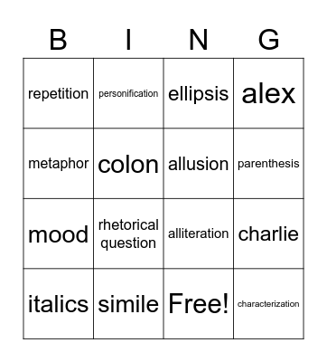 Figurative Lanague Bingo Card