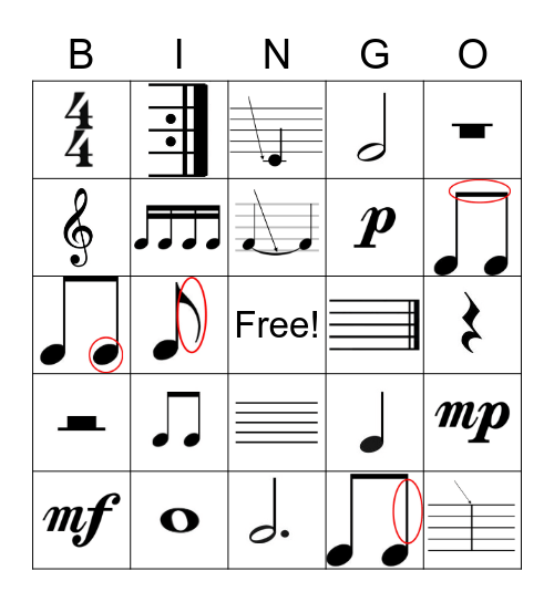 5th Grade Music Bingo Card