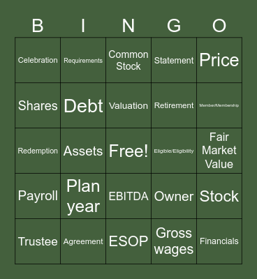 Employee Ownership Celebration BINGO Card