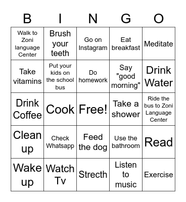 Morning Tasks Bingo Card