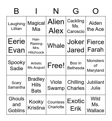 Howling Hitchcock Bingo Card