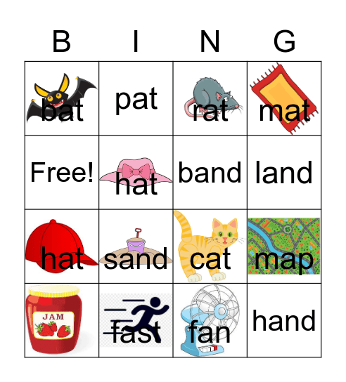 Short A Bingo Card