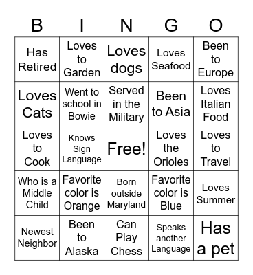 Block Party Bingo Card