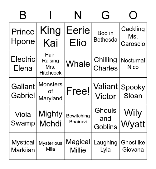 Mrs. Dyer's Devils Bingo Card