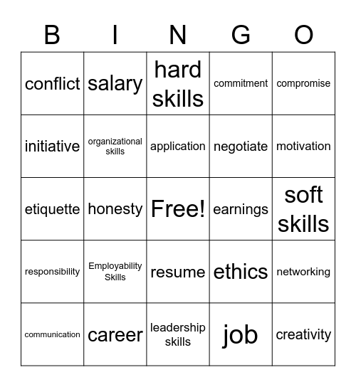 Employability Bingo Card