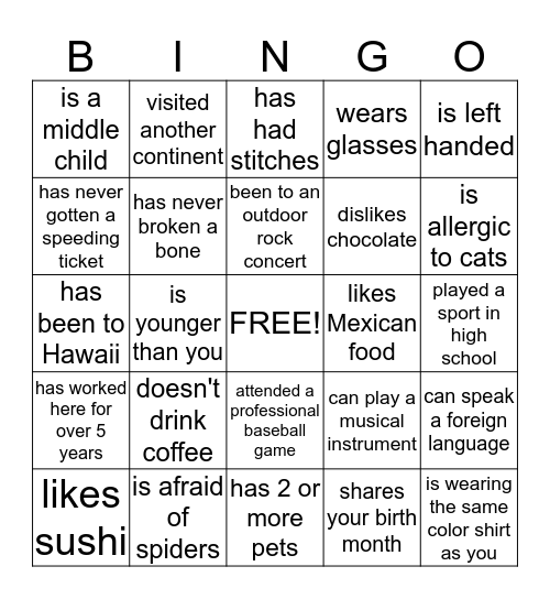 FIND SOMEONE WHO... Bingo Card