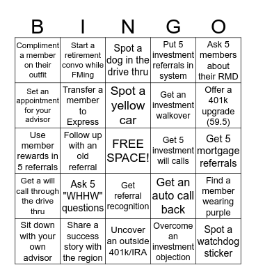 Investment Bingo Card