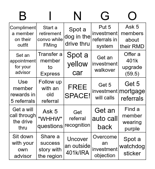 Investment Bingo Card