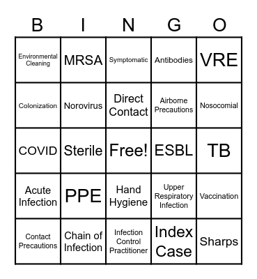 Infection Control BINGO Card