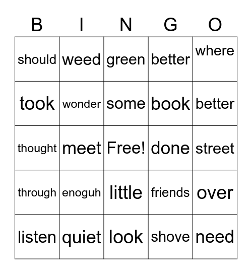 Spelling 2.5-3 Bingo Card