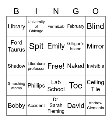 Things Not Seen Bingo Card