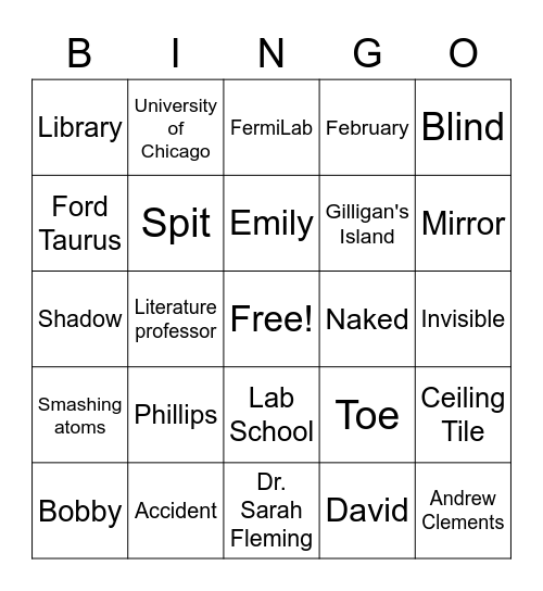 Things Not Seen Bingo Card