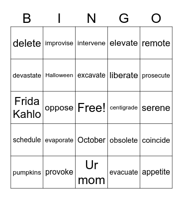 Spelling Week 5 Bingo Card