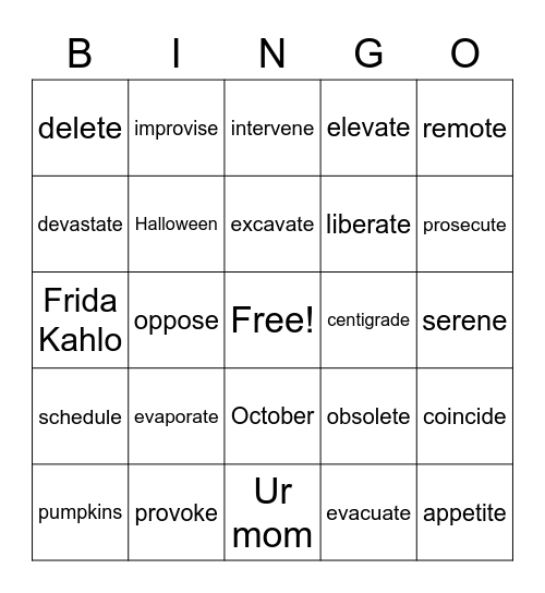 Spelling Week 5 Bingo Card