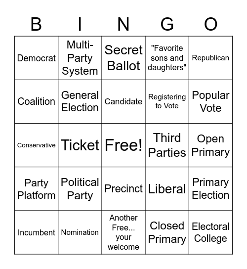 Unit 3: Political Party Vocabulary Bingo Card