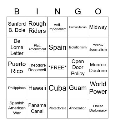 American Imperialism Bingo Card
