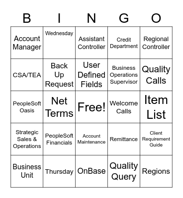 Operations Support Group Bingo Card