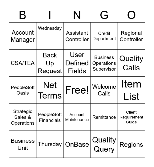 Operations Support Group Bingo Card