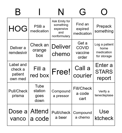 Pharmacy BINGO!! Bingo Card