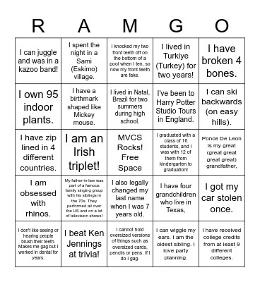 RAM-GO! Bingo Card