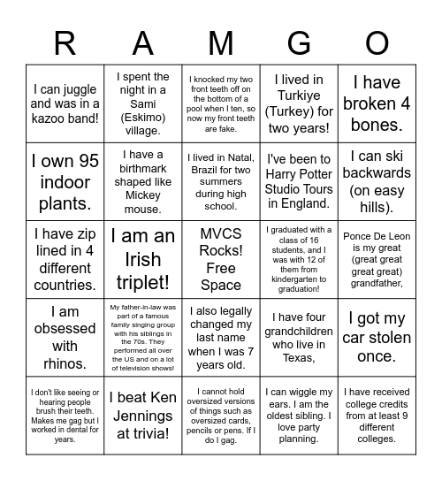 RAM-GO! Bingo Card