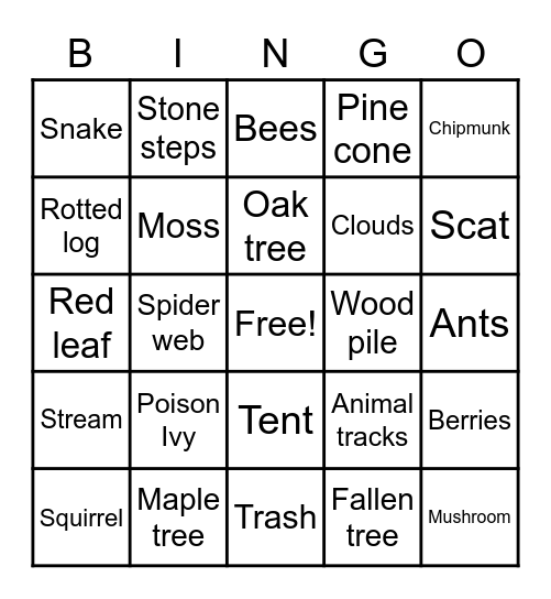 Woodland Hike Bingo Card