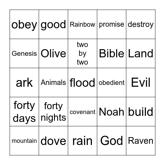 Noah's Ark Bingo Card