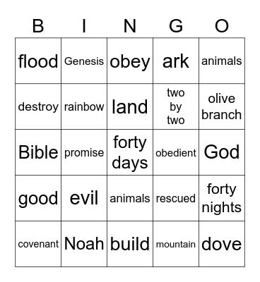 Noah's Ark Bingo Card