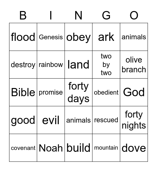 Noah's Ark Bingo Card