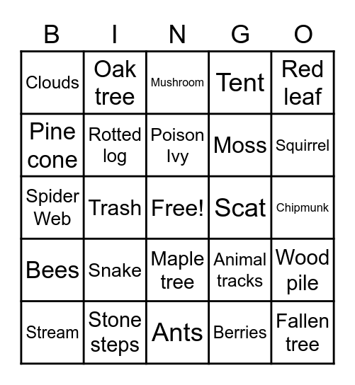 Woodland Bingo Card