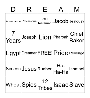 Joseph the Dreamer Bingo Card