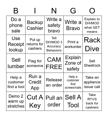 CAM BINGO Card