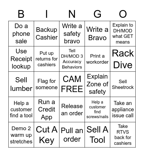 CAM BINGO Card