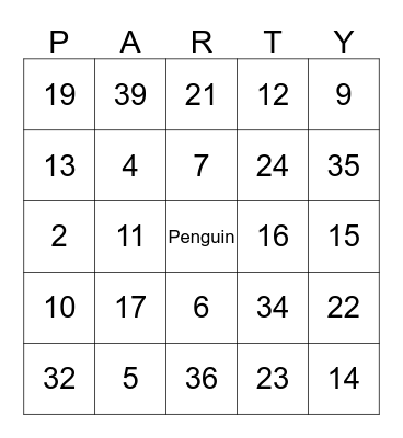 Winter Party! Bingo Card