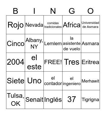Mi Familia Bingo Card