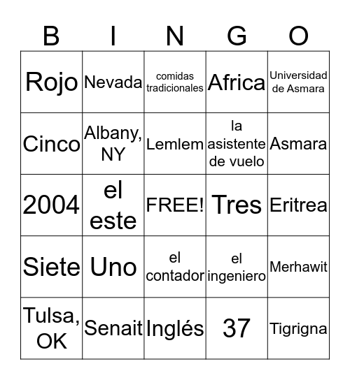 Mi Familia Bingo Card