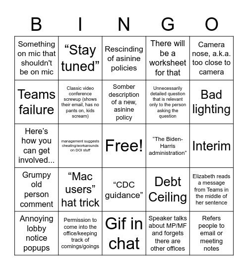 ESC All Hands Bingo Card