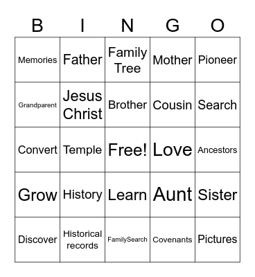 FamilySearch Bingo Card