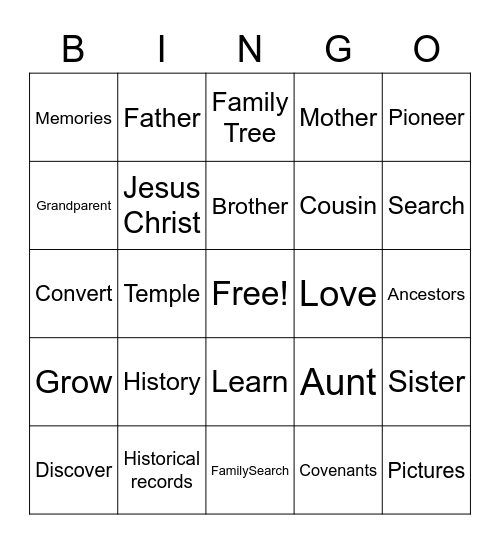 FamilySearch Bingo Card