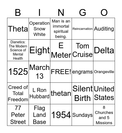 Scientology Bingo Card