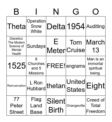 Scientology Bingo Card