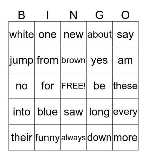 Sight Word Bingo 4 Bingo Card