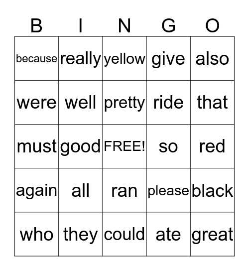 Sight Word Bingo 6 Bingo Card